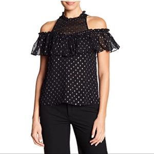 Rebecca Taylor Open Shoulder Metallic Clip Top